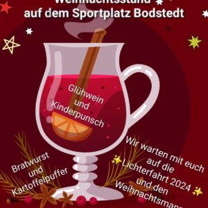 Sportplatz Bodstedt am 14.12.2024 ab 16.00: Warten auf die Lichterfahrt der Feuerwehren am kleinen Weihnachtsstand